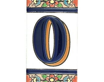 Hand-Painted Spanish Ceramic House Number 0 Tile – Floral Outdoor Decor