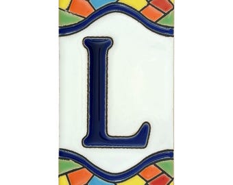 Handmade Ceramic Letter L Tile Mallorca Blue Spanish Pottery 11cm Alphabet L Personalized Name Plaque Coastal Home Sign Tile Decorative L