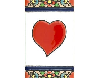 Hand-Painted Spanish Ceramic Heart Tile – Decorative Accent (11cm)