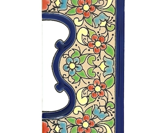 Flores Right End Piece Tile Spanish Ceramic Border 11 cm Handmade Floral Pottery Sign Frame Closer Edge Right Side Trim Outdoor Address