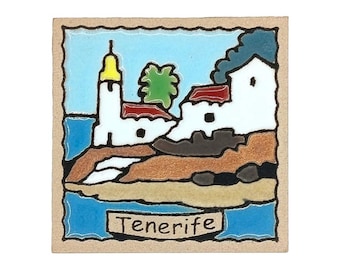 Spanish Pottery Tenerife Magnet 5×5 cm 2"×2" | Traditional Canarian Wood Balcony Architecture Spanish Pottery Colonial Island Keepsake Spain
