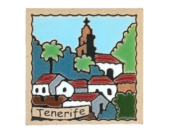 Artisan Ceramic Tenerife Fridge Magnet 5×5 cm 2"×2" | Canary Islands Crest Flag Symbol Spanish Pottery Island Pride Souvenir Gift Spain
