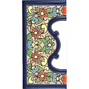 Flores Linke Endstückfliese Spanische Keramikbordüre 11 cm Handgemachte Blumenkeramikschildrahmen Abschlusskante Linke Seitenverkleidung Outdoor Adresse Plaque