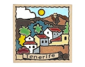 Canary Islands Hand Painted Ceramic Magnet 5×5 cm 2"×2" | Canarian Plátano Banana Tree Farm Symbol Spanish Pottery Tropical Island Keepsake