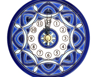 Mini 11cm Decorative Tile Clock | Petite Desk or Wall Accent Clock Miniature Pottery Art Colorful Stocking Filler Small Unique Wall Art