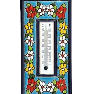 Spanish Ceramic Wall Thermometer 15x7.5cm High Glaze Ready to Hang Temperature Gauge Home Decor