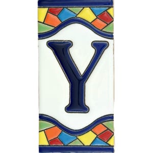 Spanish Letter Y Tile Mallorca Pattern Ceramic Alphabet Y 11cm Handmade Blue Pottery Sign Curb Appeal Home Improvement Initial Y Name Sign
