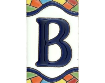 Handmade Ceramic Letter B Tile Mallorca Blue Spanish Pottery 11cm Alphabet B Personalized Name Plaque Coastal Home Sign Tile Decorative B