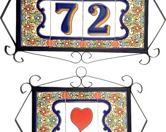 Set of any House Number + Heart Sign set Free Pre-order Photo | Romantic Home Decor Love House Sign Ceramic Address Anniversary Gift Plaque