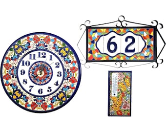 Set of any House Number + Thermometer + Clock - Free Pre-order Photo | Complete Home Bundle Address Sign Kit Garden Clock Curb Appeal Art