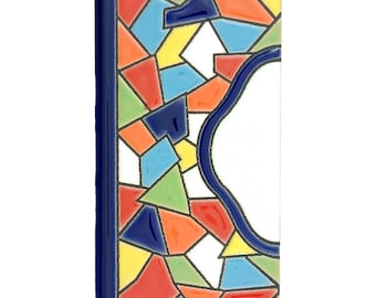 Mallorca Linker Eindstuk Tegel Spaanse Keramische Rand 11 cm Handgemaakt Blauw Wit Aardewerk Bord Lijst Sluitrand Linker Sierrand Kustadres