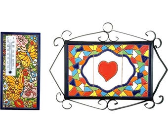 Set of any Thermometer + Heart Sign set - Free Pre-order Photo | Floral Patio Gauge Heart Garden Sign Romantic Gift Mothers Day Outdoor Art