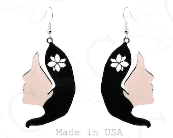 Filipina Silhouette Earrings | Sampaguita Flower, Birch Wood Dangle
