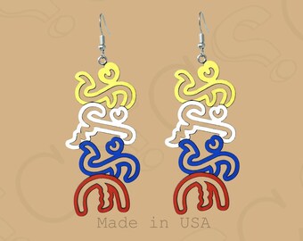 Pi-li-pi-na Baybayin Calligraphy Dangle Earrings | Solid Birch Wood, Flag Colors
