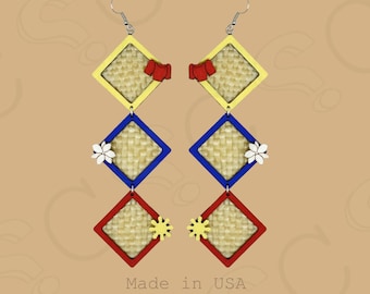 Filipino Banig Dangle Earrings | Sampaguita & Sun Charms