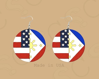 Filipino-American Flag Earrings | Birch Wood Dangles