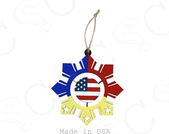 Filipino-American Wood Christmas Ornament | Patriotic Fil-Am Decor