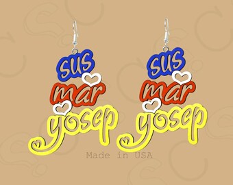 Susmaryosep Dangle Earrings | Filipino Flag Colors Solid Birch Wood