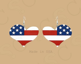 American Flag Heart Dangle Earrings | 4th of July