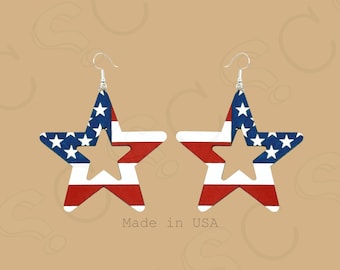 Patriotic Star Dangle Earrings | American Flag, July 4th