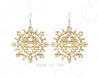 Filipino Tribal Sun Earrings | Engraved Birch Wood Dangle Jewelry