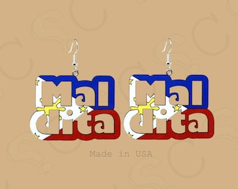 Mal-dita Dangle Earrings | Painted Filipino Flag Wood Jewelry