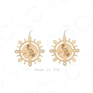 Filipino Dangle Earrings | Filipino Tribal Sun and 3 Stars | Engraved Earrings | Philippine Map | Birch Wood | Philippine Flag | Philippines