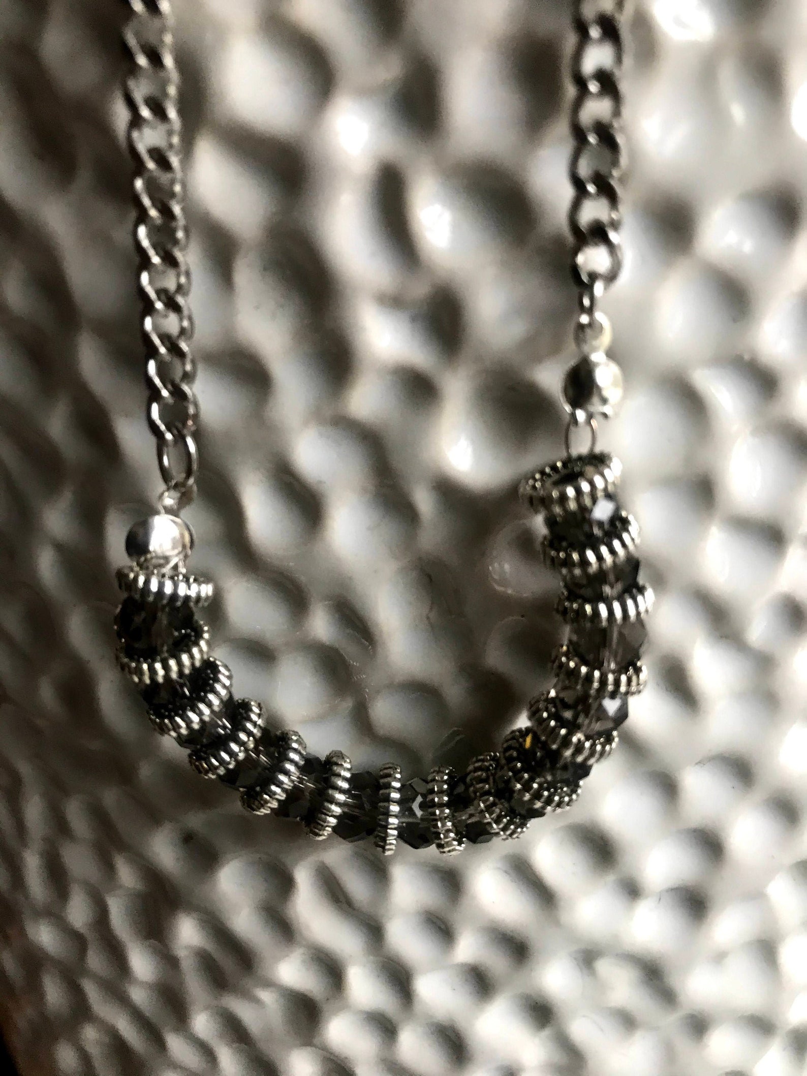 Silver Spacer Necklace Grey Bead Necklace Silver Necklace Etsy