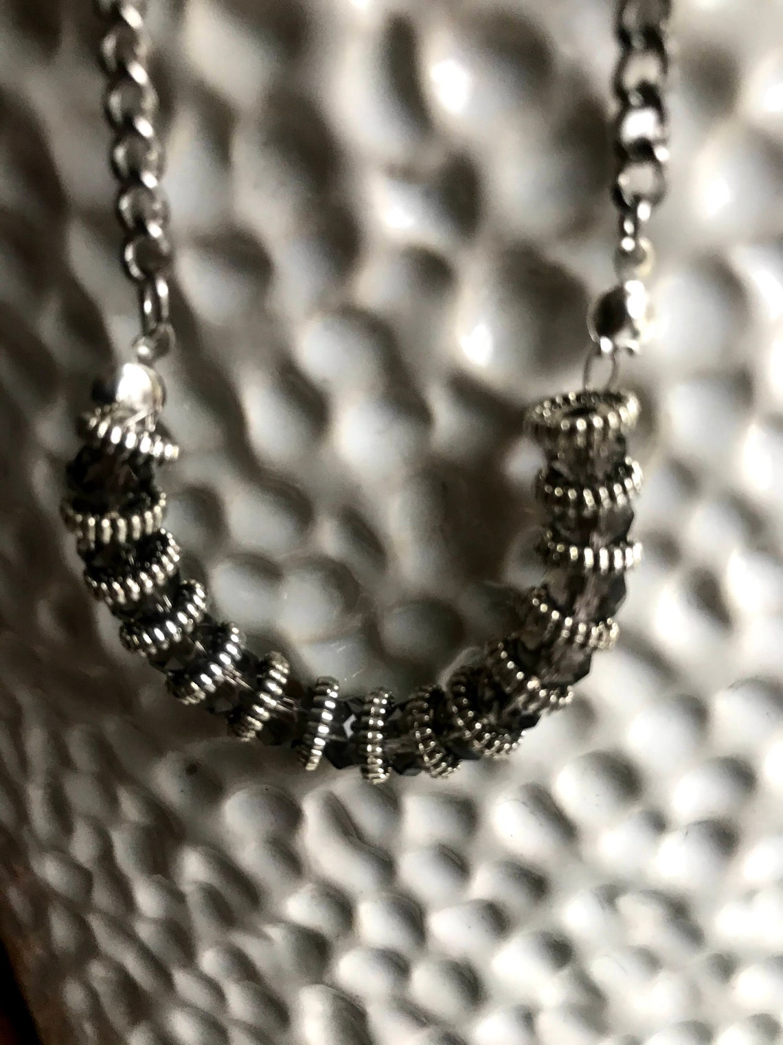 Silver Spacer Necklace Grey Bead Necklace Silver Necklace Etsy