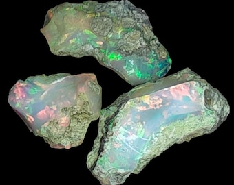 AAA+ Natural Ethiopian Opal Untreated Rough Lot, Opal Gemstone, Opals Raw, 41.80 ct. 3 Piece.