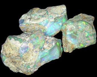 AAA+ Natural Ethiopian Opal Untreated Rough Lot, Opal Gemstone, Opals Raw, 129 ct. 3 Piece.