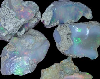 AAA+ Natural Ethiopian Opal Untreated Rough Lot, Opal Gemstone, Opals Raw, 62 ct. 5 Piece.