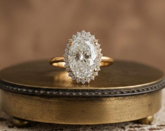 Oval Moissanite Halo Ring, Art Deco, Engagement Ring, Bridal Ring, Anniversary Ring.