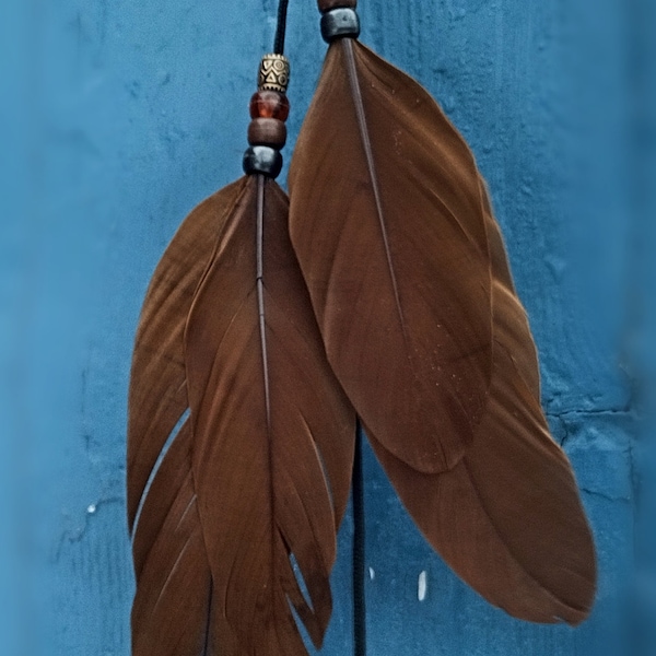 Dark chocolate brown beaded feather mane / hair clip