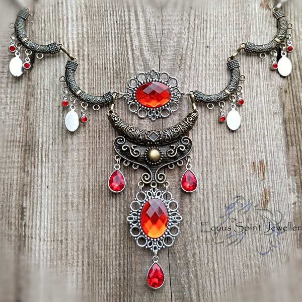 Fire red tribal bronze and silver mini rhinestone Embellish horse jewellery headpiece.Designed for photoshoots.