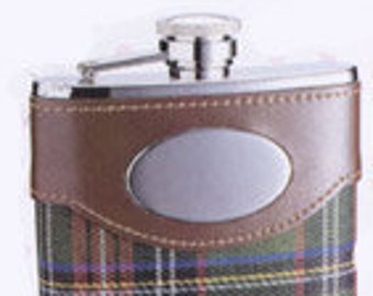 1406YCG-A Edinburgh Plaid Cloth Wrapped flask, 6 Oz, Stainless Steel