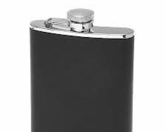 1406YG leather pock flask, 6 Oz, Stainless Steel