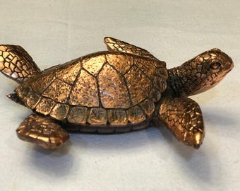Turtle Resin Figurine Home Decor Sculpture Ornament - Bronze Tone
