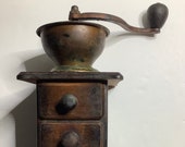 Antique Coffee Grinder Mill standup open hopper dovetail wood Nice Patina