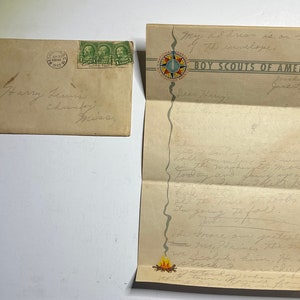 Capa e carta dos escoteiros de 1937 em papel timbrado do 1º Jamboree Nacional BSA em Washington DC. Carta de 2 páginas escrita a lápis para Chunky, MS do evento.