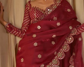 faux georgette crush sequence mirror embroidery work special designer saree with full work blouse