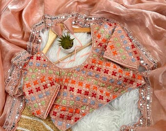 soft silk designer saree beautiful hand heavy original mirror work and arco border with running fabric embroidery work full stitched blouse