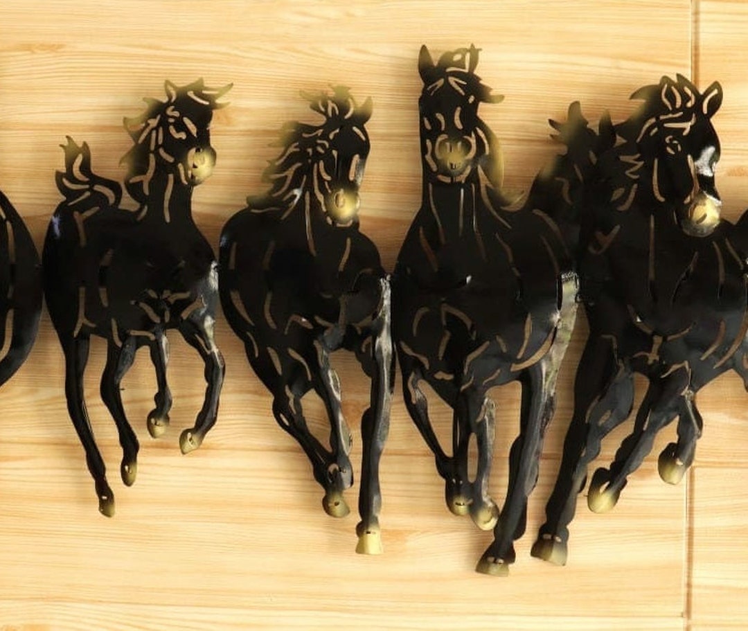 7 Running Horses Metal Wall Art with LED: Modern Elegance for Your Home
