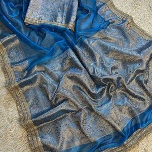 Banaras Tissue silk Saree stone Jhalar lace work jacquard Pallu with unstitch blouse piece .