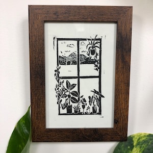 Zimmerpflanze Fenster Holzschnitt