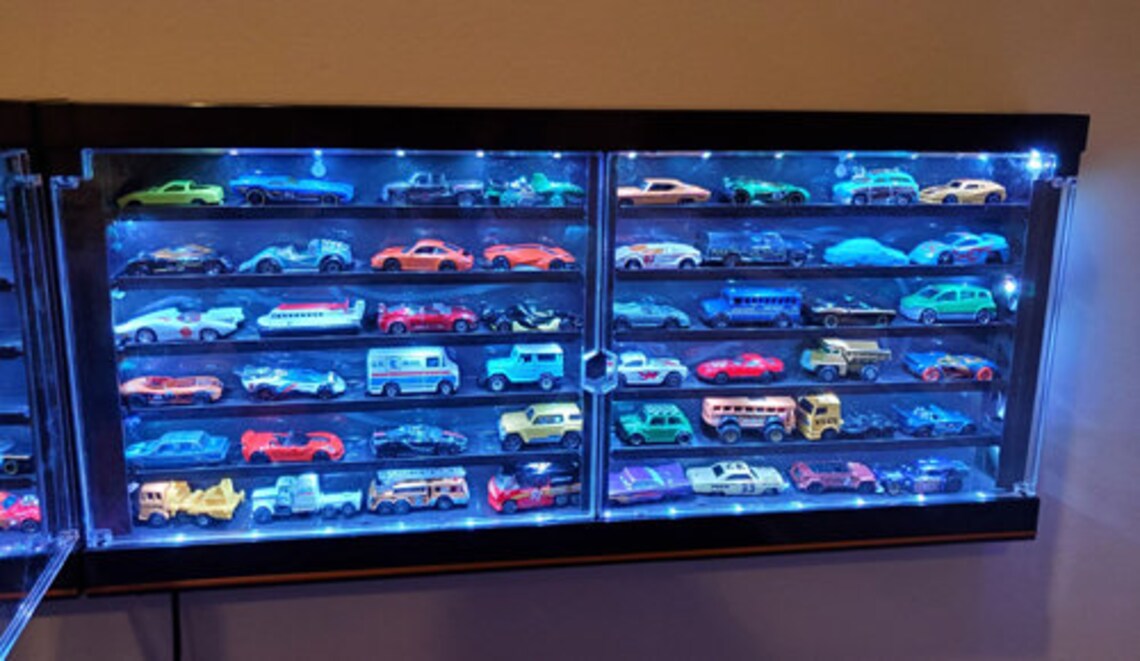 thumbnail image 2 of Hot Wheels 6-Level LED Display Case – Wall Mounted, Black/Blue, With LED Strips 2 of 4