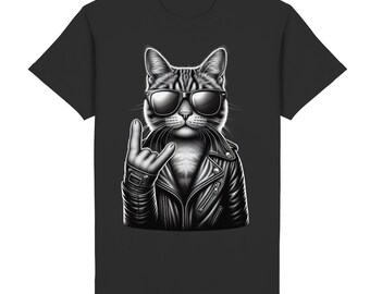 Camiseta de gato rockero Gato de heavy metal con tenedor para