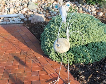 Edelstahl Gartenvogel Gebrüder Lomprich Steinvogel - Edelstahl Gartenfigur 110cm Höhe Steinvogel Edelstahl Gartenvogel