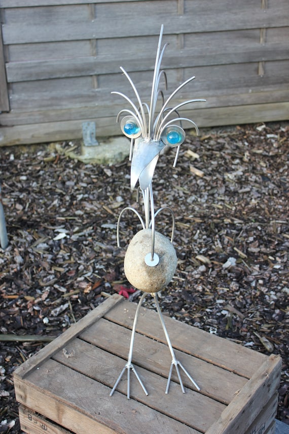 Steinvogel 70 cm Gartendekoration Edelstahl Unikat Ferrodesign Vögel Design Dekoration Handarbeit Kunst Wetterfest
