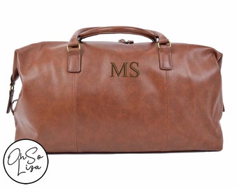 Personalised Leather Look Weekend Holdall, Embroidered with Initials